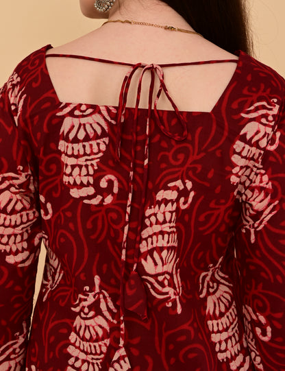 Aaradhya Wine Handblock Suit Set