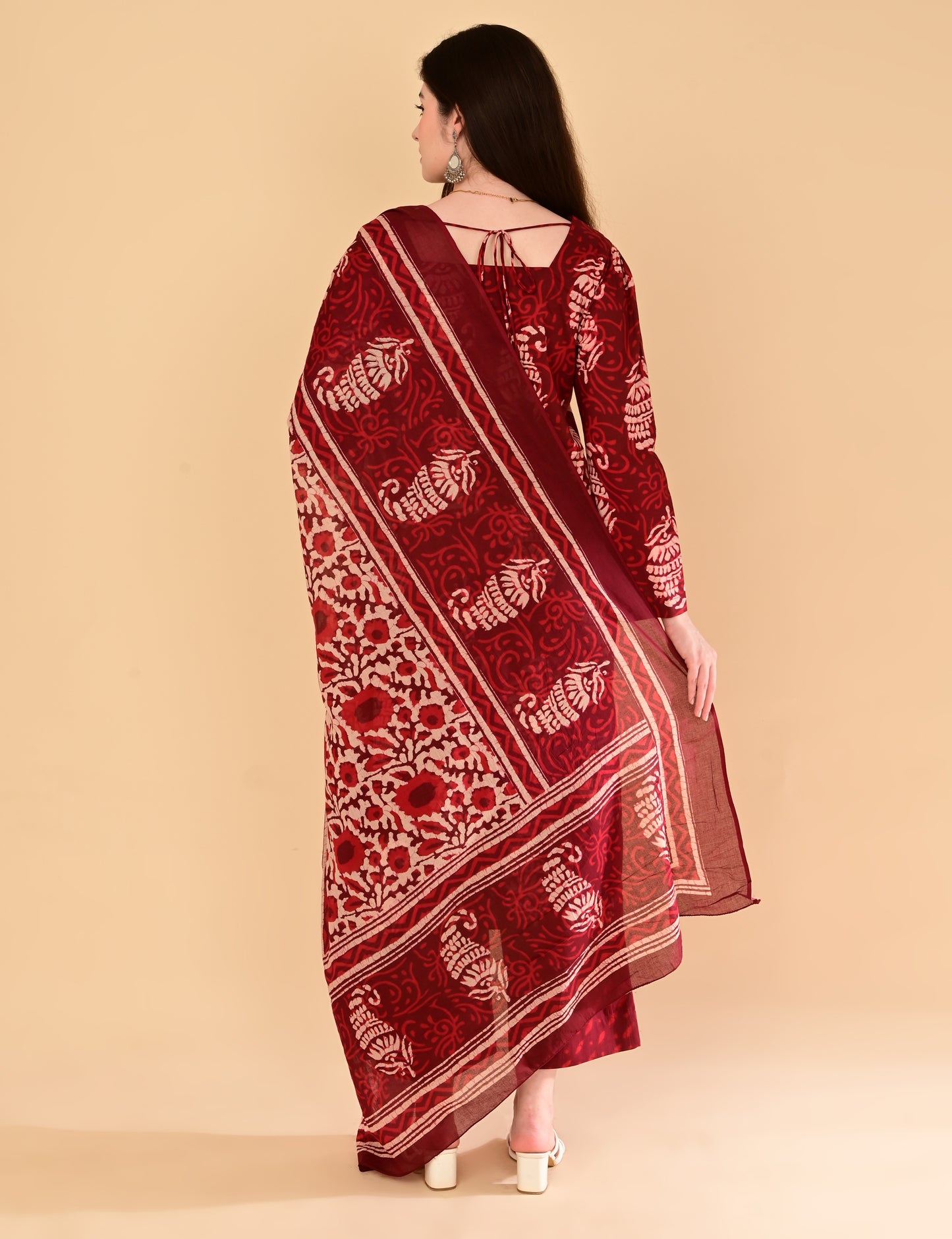 Aaradhya Wine Handblock Suit Set