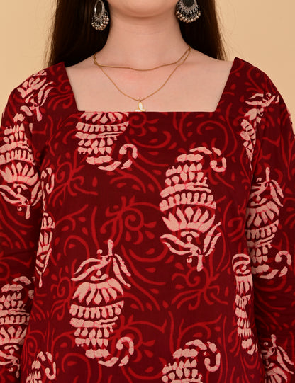 Aaradhya Wine Handblock Suit Set