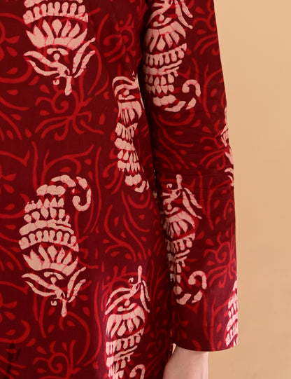 Aaradhya Wine Handblock Suit Set
