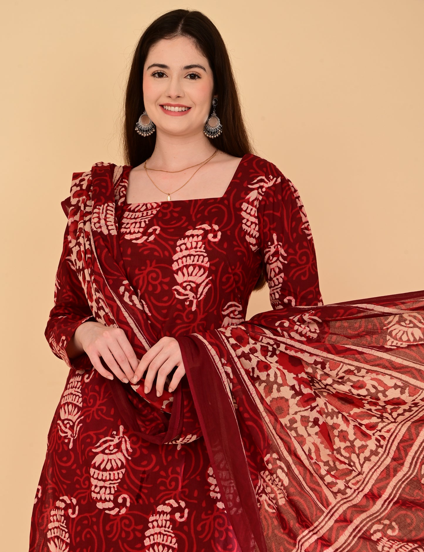 Aaradhya Wine Handblock Suit Set