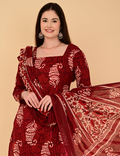 Aaradhya Wine Handblock Suit Set