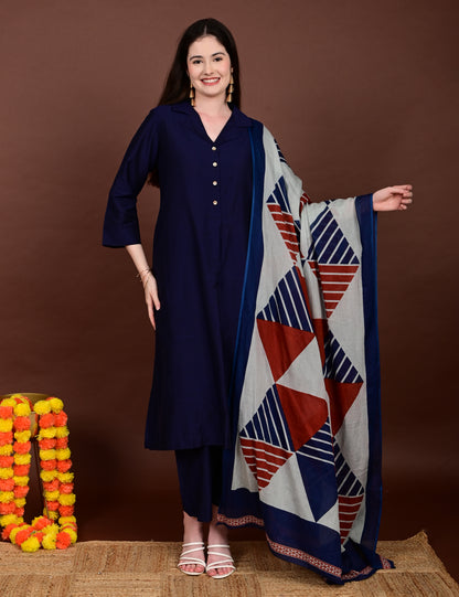 Meher Indigo Elegance Silk Cotton Set