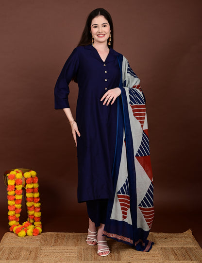 Meher Indigo Elegance Silk Cotton Set