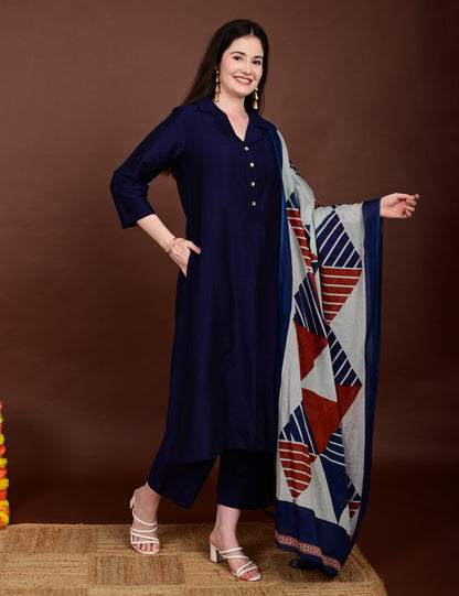 Meher Indigo Elegance Silk Cotton Set