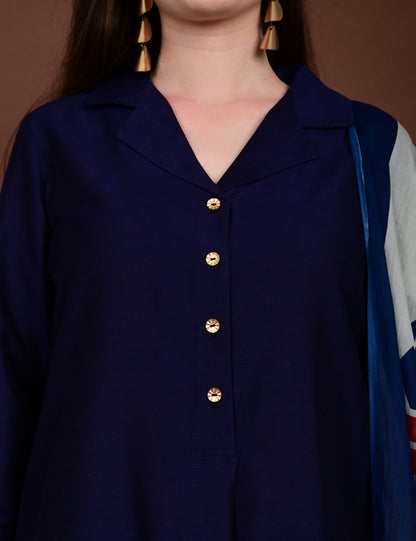 Meher Indigo Elegance Silk Cotton Set