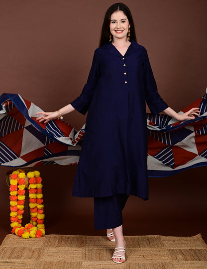Meher Indigo Elegance Silk Cotton Set