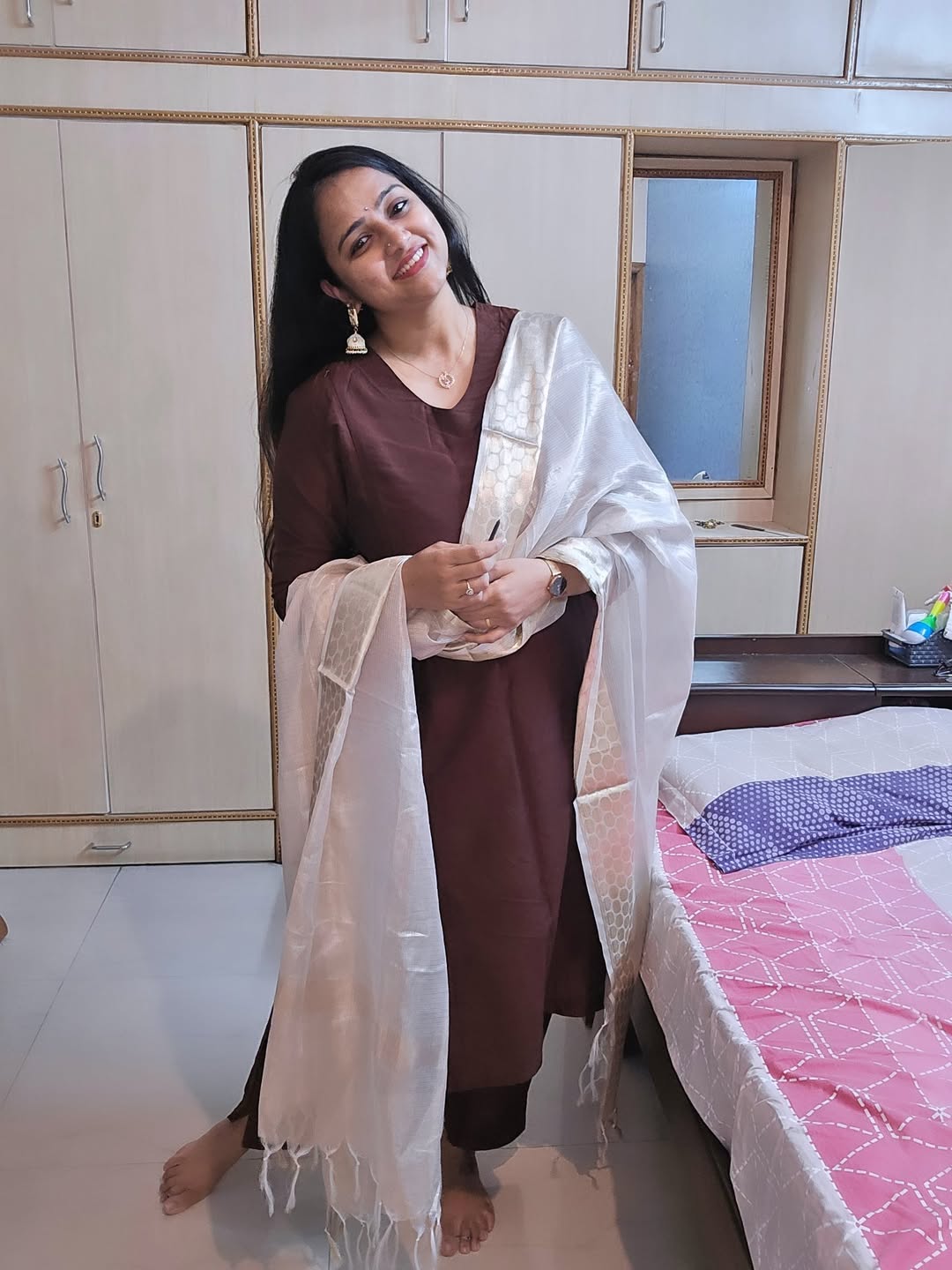 Namrata - Chocolate Brown Silk cotton set