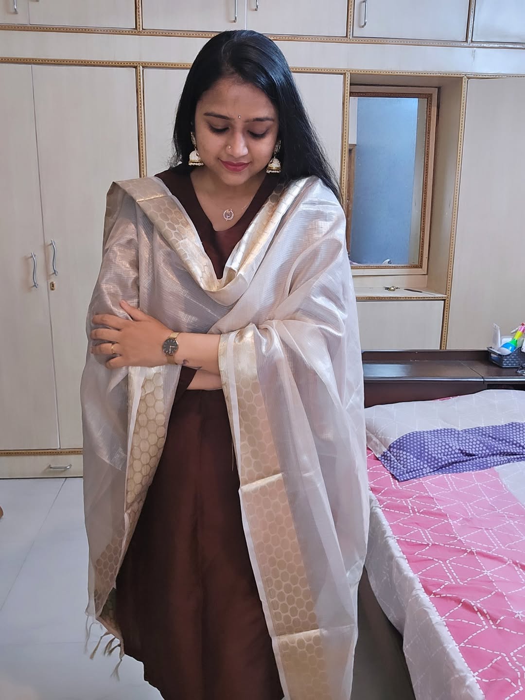 Namrata - Chocolate Brown Silk cotton set