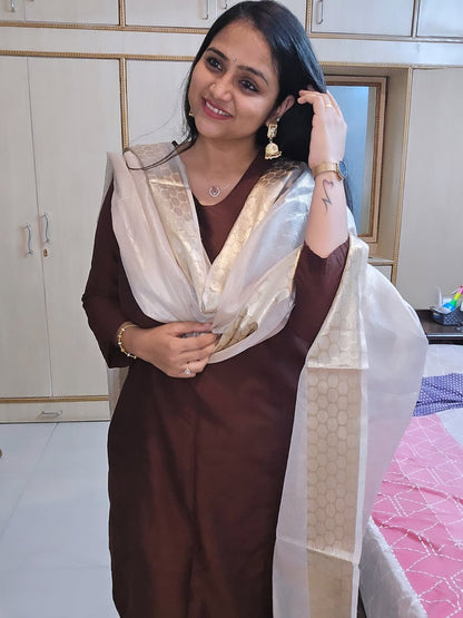 Namrata - Chocolate Brown Silk cotton set