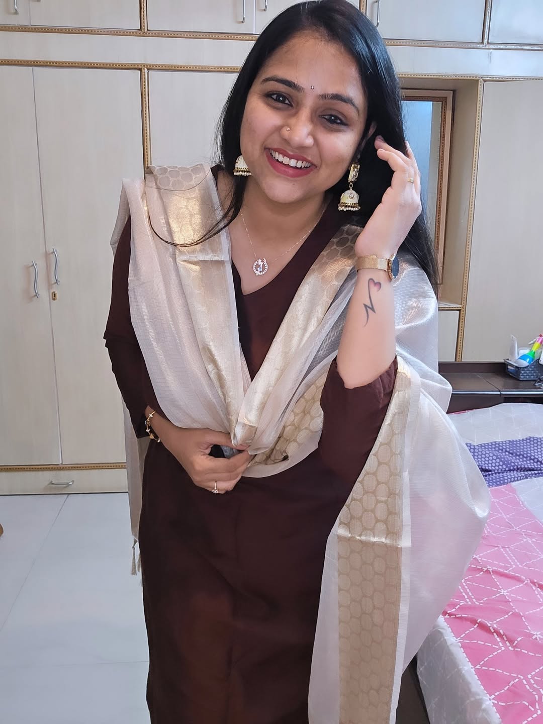 Namrata - Chocolate Brown Silk cotton set