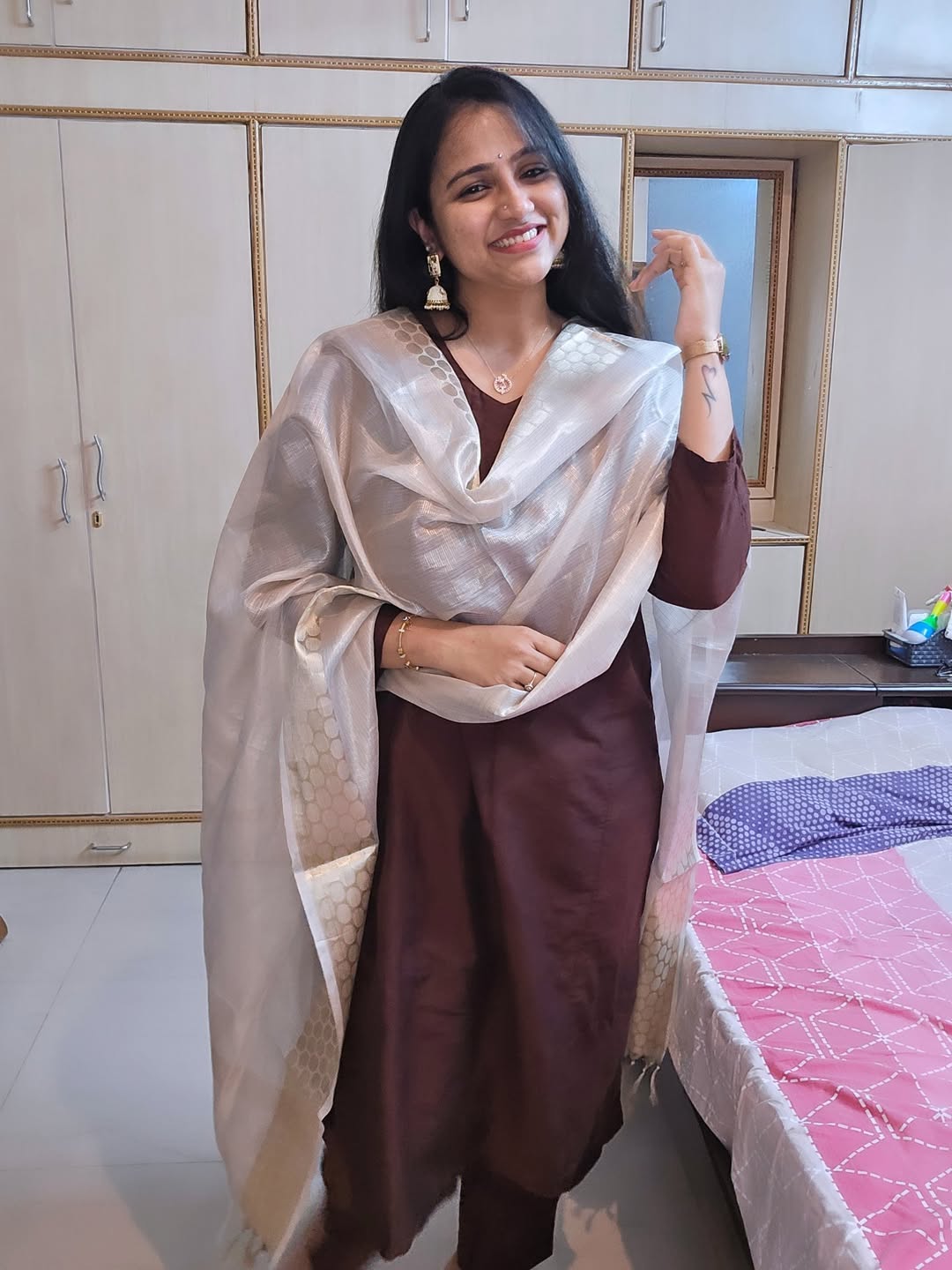 Namrata - Chocolate Brown Silk cotton set