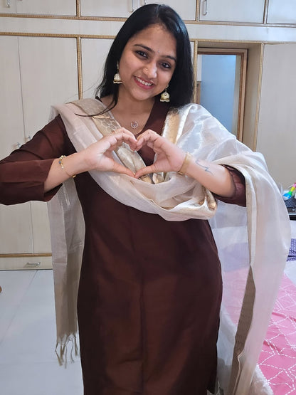 Namrata - Chocolate Brown Silk cotton set