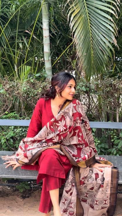 Raaga - Maroon Silk cotton set