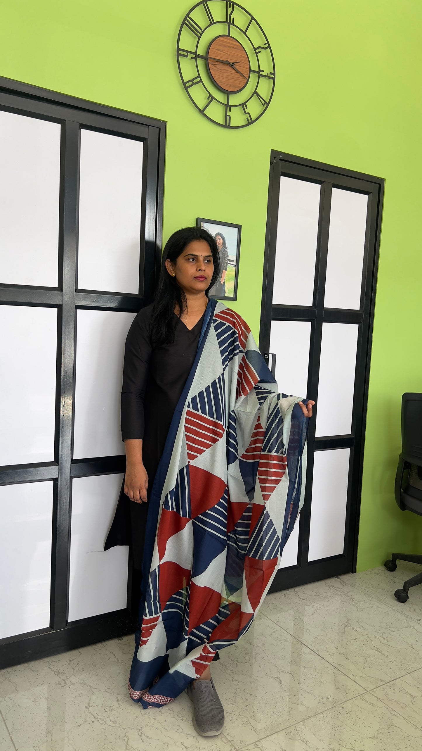 Cotton Dupatta - Geometrical print - Blue