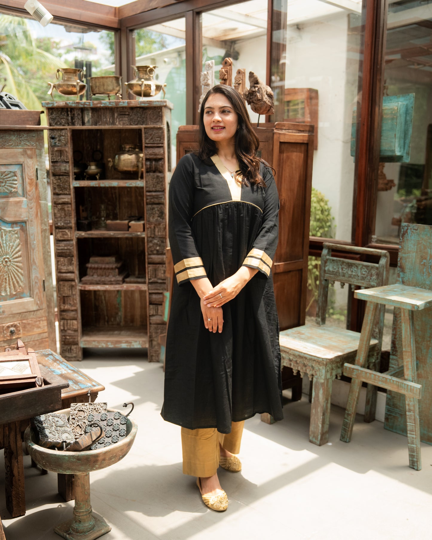 Evara - Black Gold Silk Cotton Set