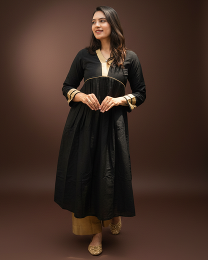 Evara - Black Gold Silk Cotton Set