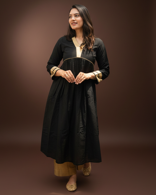 Evara - Black Gold Silk Cotton Set