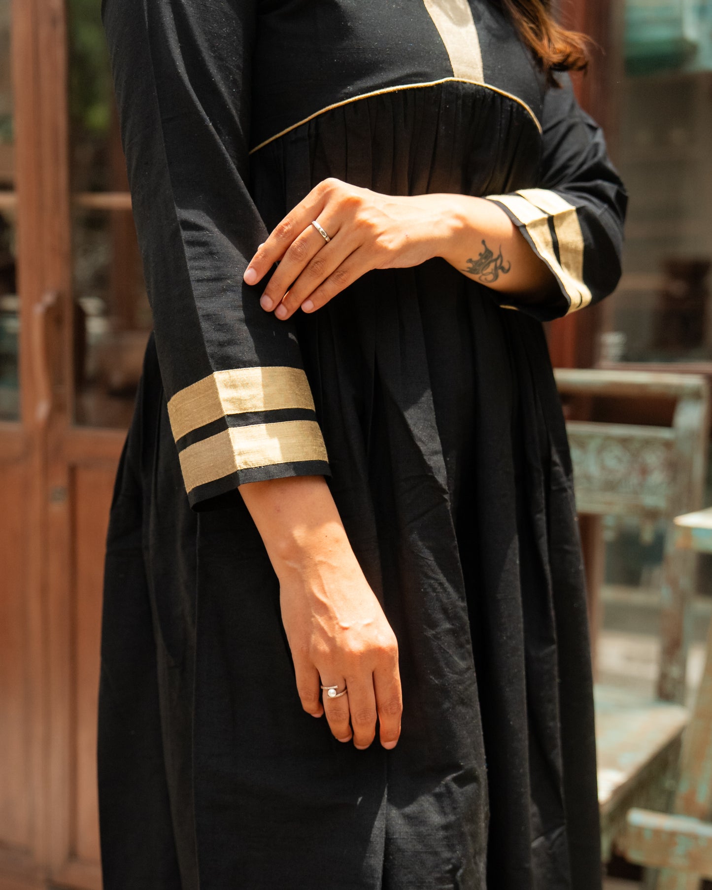 Evara - Black Gold Silk Cotton Set
