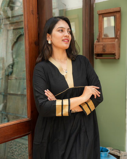 Evara - Black Gold Silk Cotton Set