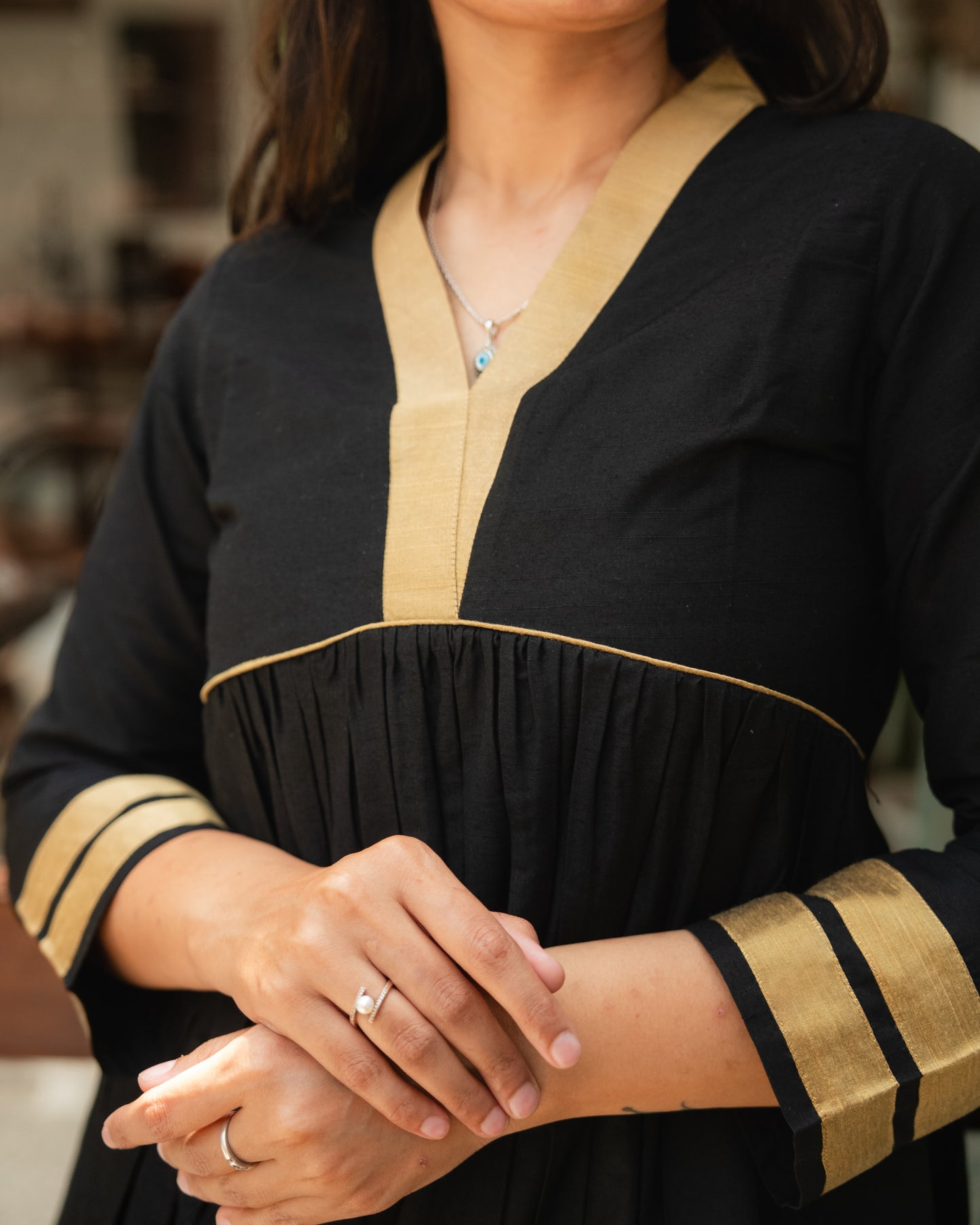 Evara - Black Gold Silk Cotton Set