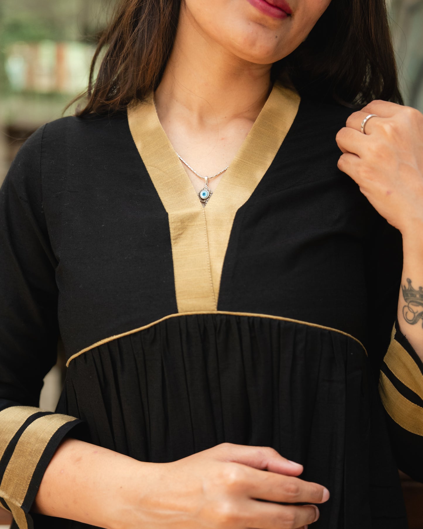 Evara - Black Gold Silk Cotton Set