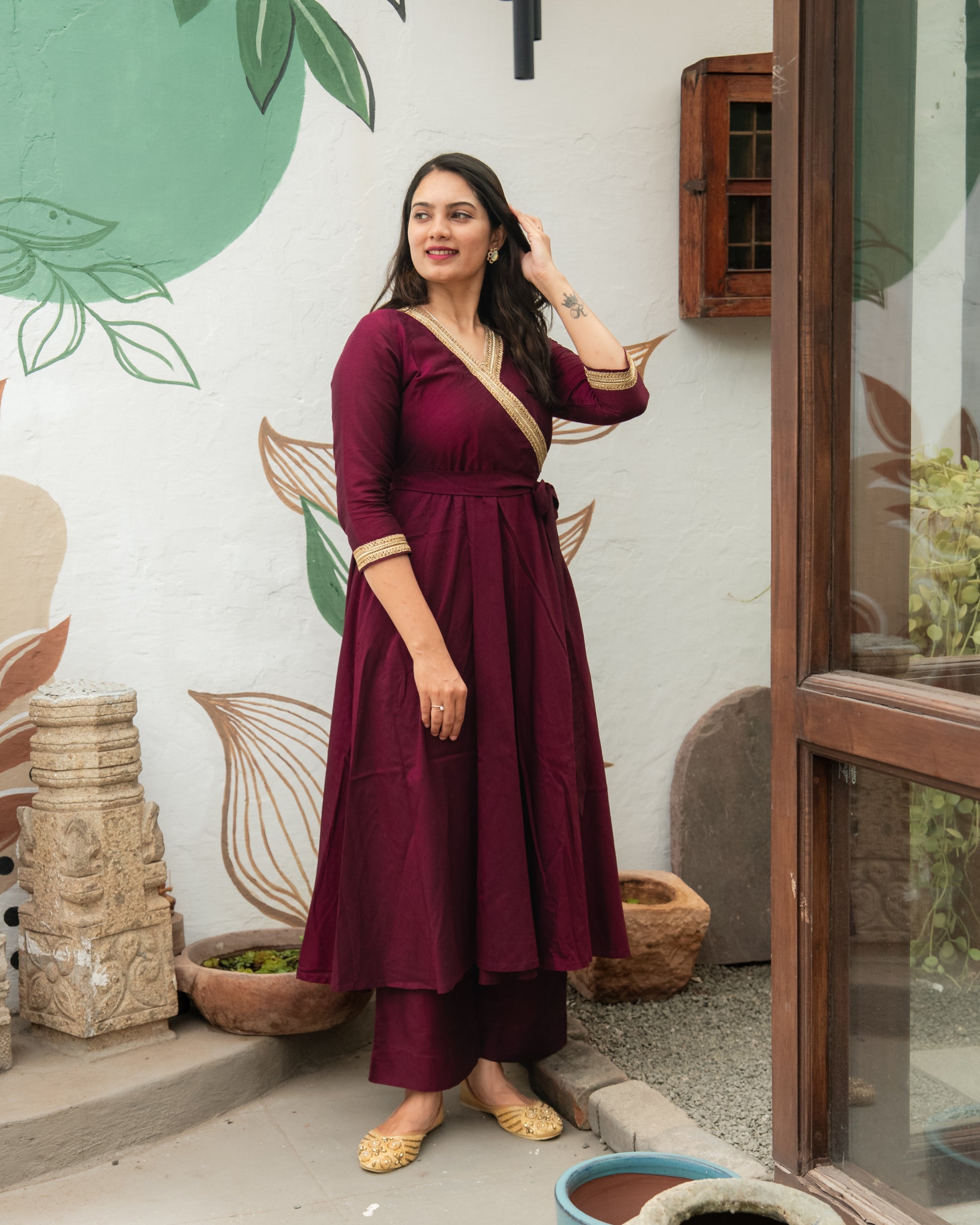 Wrap Anarkali kurta with pants for women