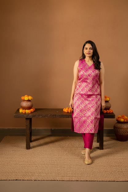 Kavya - Brocade Coord Set - Pink