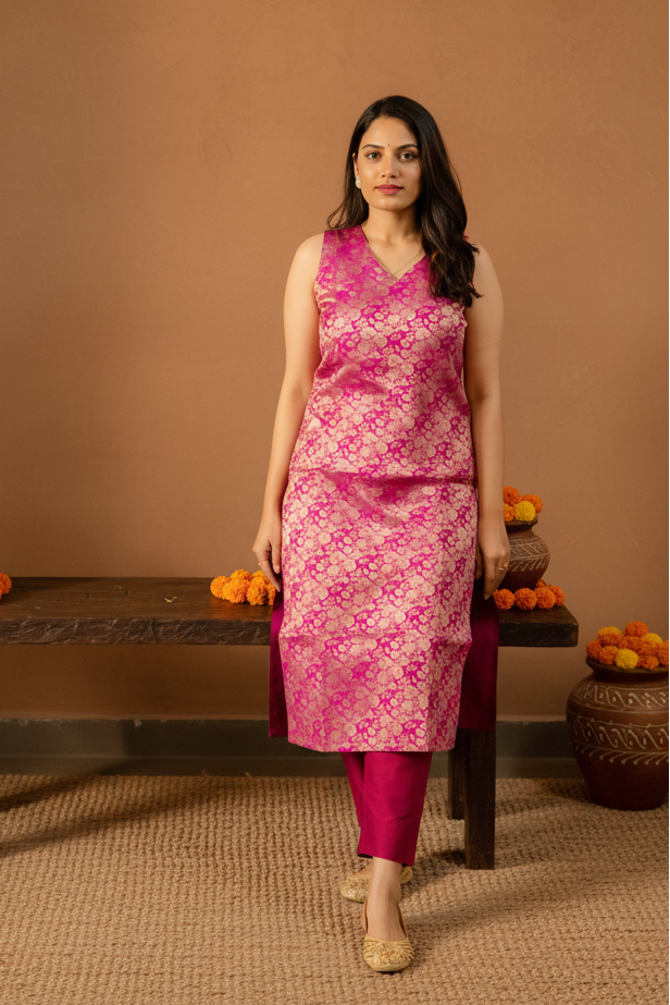 Kavya - Brocade Coord Set - Pink
