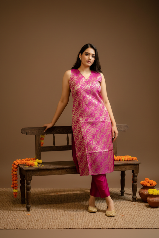 Kavya - Brocade Coord Set - Pink