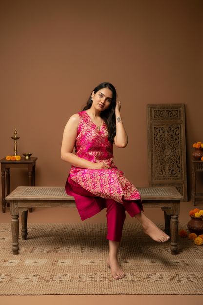 Kavya - Brocade Coord Set - Pink