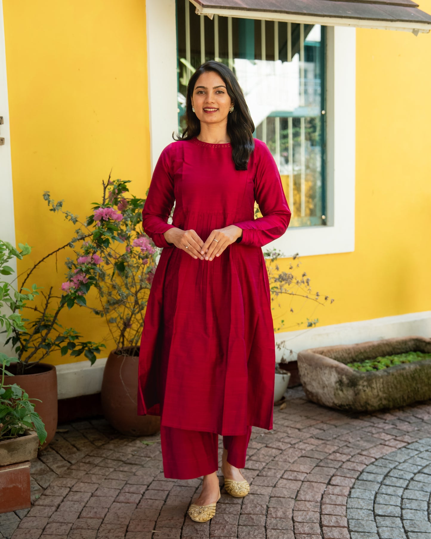 Madhurika - Classic Silk cotton Coord Set - Pink