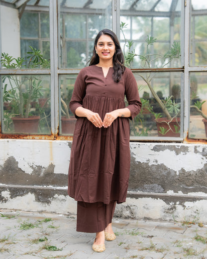 Nithya - Premium Cotton Coord Set - Brown