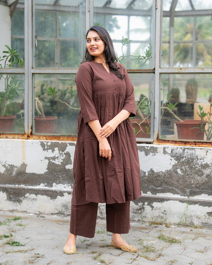 Nithya - Premium Cotton Coord Set - Brown