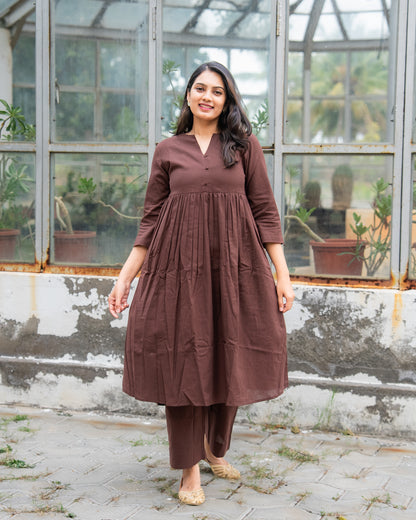 Nithya - Premium Cotton Coord Set - Brown