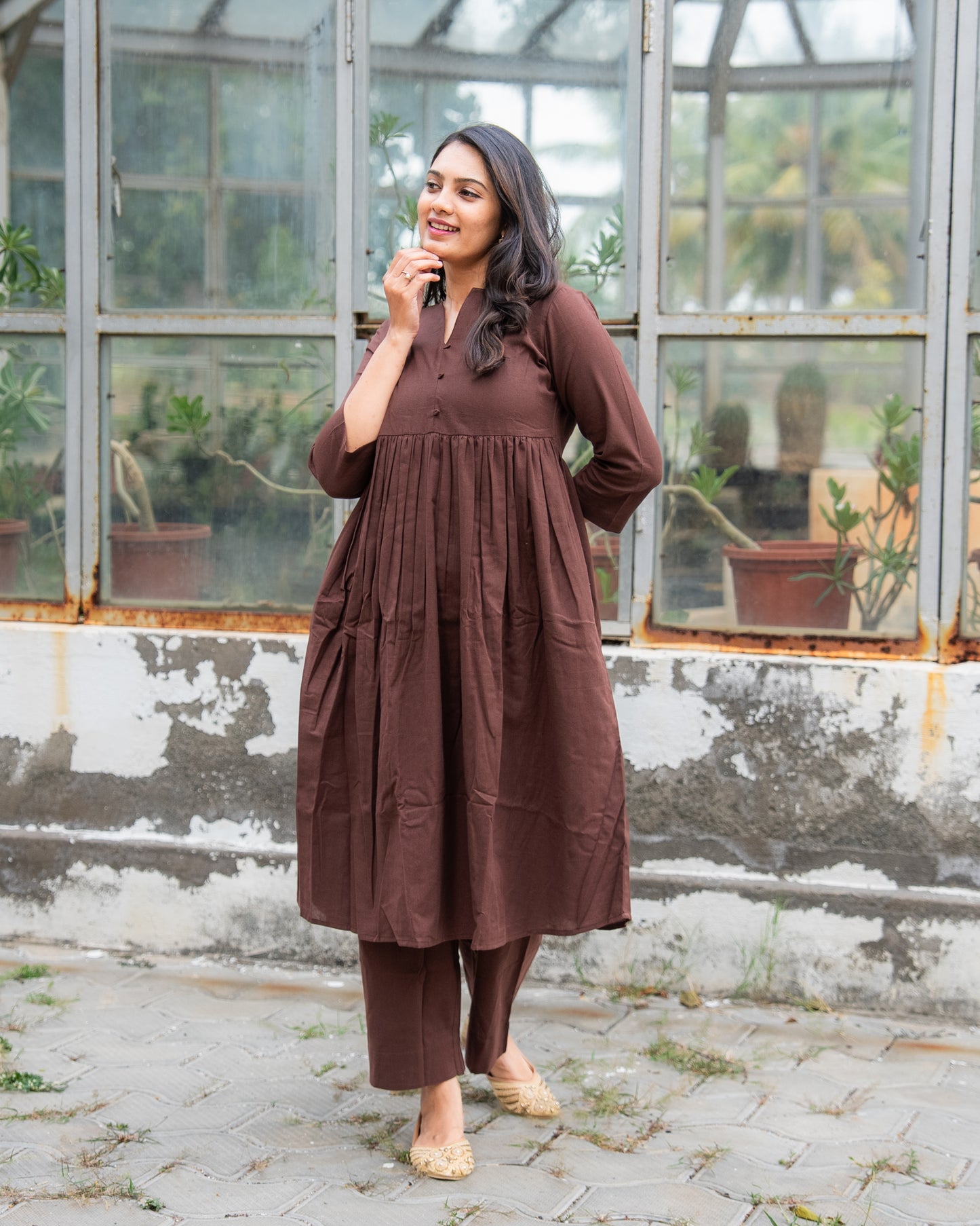 Nithya - Premium Cotton Coord Set - Brown