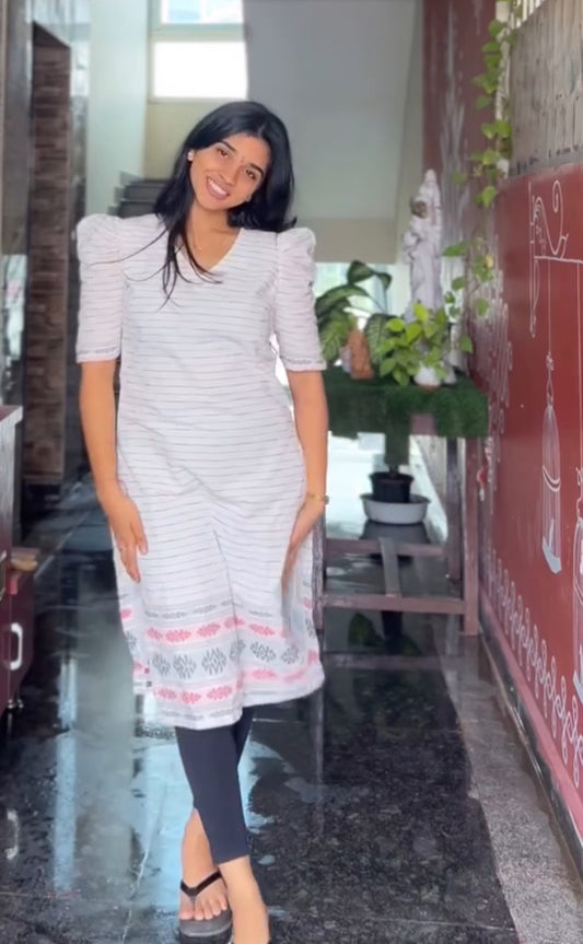Sridevi - Pure Handloom Cotton Kurti - White