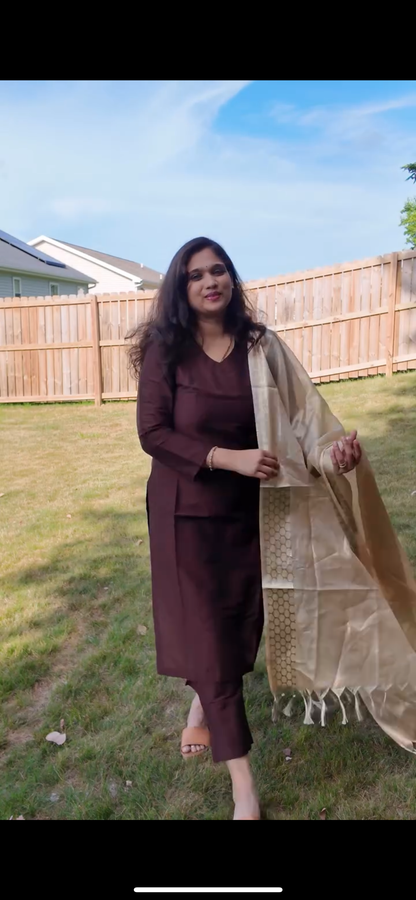 Namrata - Chocolate Brown Silk cotton set