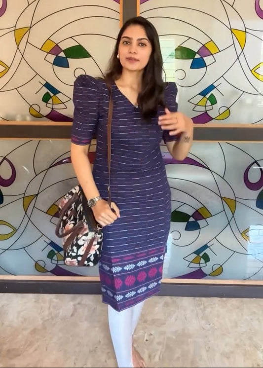 Sridevi - Pure Handloom Cotton Kurti - Navy Blue