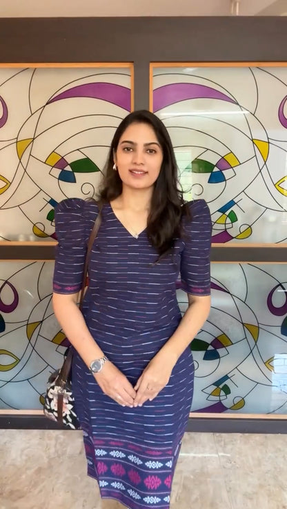 Sridevi - Pure Handloom Cotton Kurti - Navy Blue