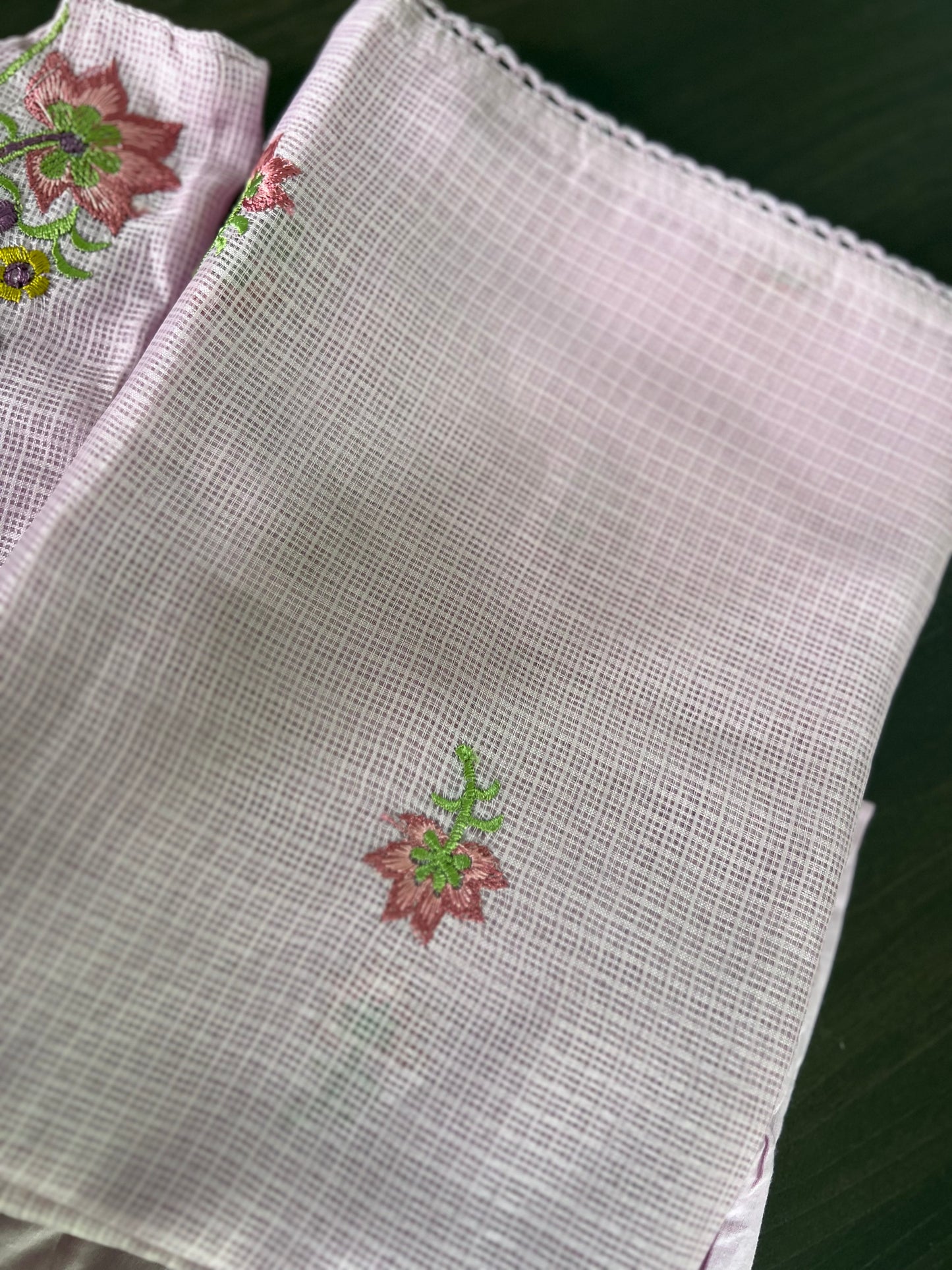 Soundarya - Kota Doria Embroidered Suit - Onion