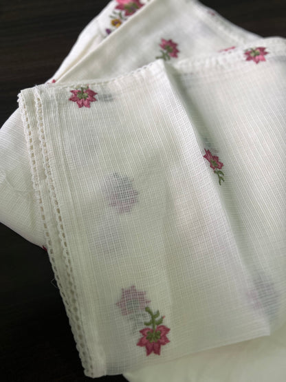 Soundarya - Kota Doria Embroidered Suit - White