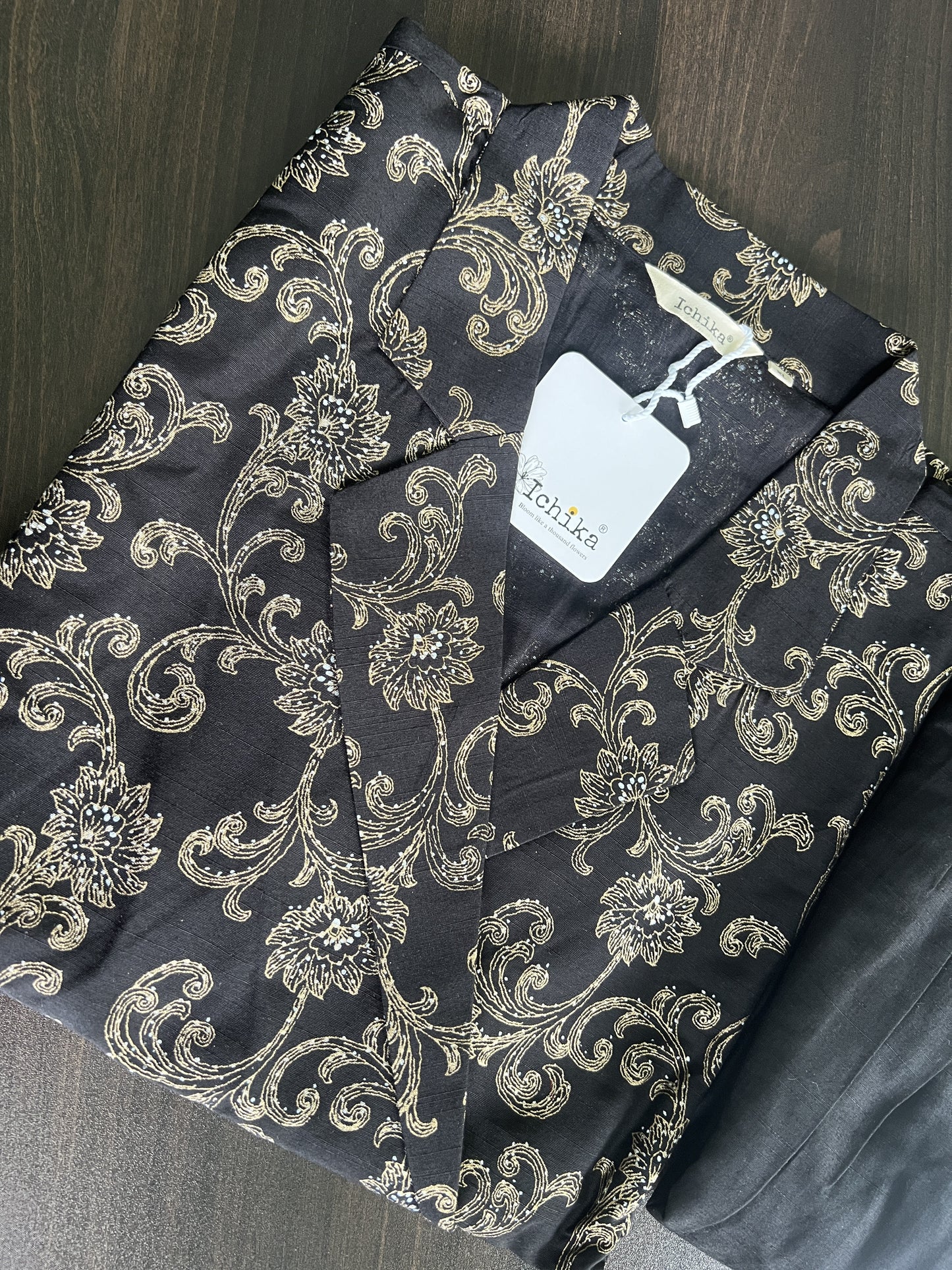 Anvitha - Silk Cotton Printed wrap top and skirt - Black