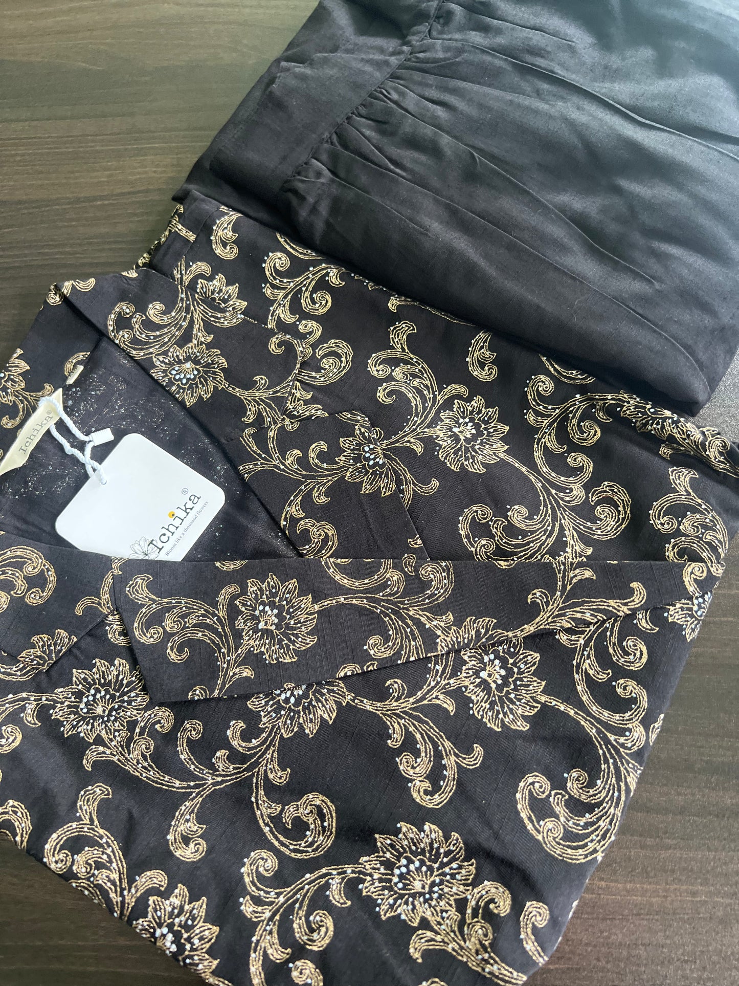 Anvitha - Silk Cotton Printed wrap top and skirt - Black