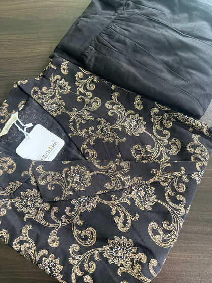 Anvitha - Silk Cotton Printed wrap top and skirt - Black