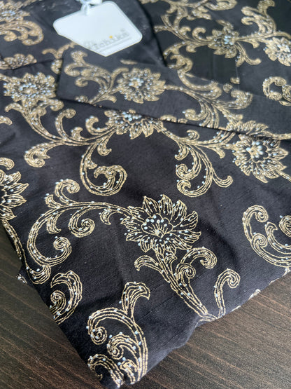Anvitha - Silk Cotton Printed wrap top and skirt - Black