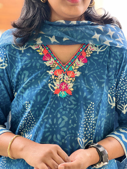 Adhira - Mul cotton set with embroidery - Indigo print