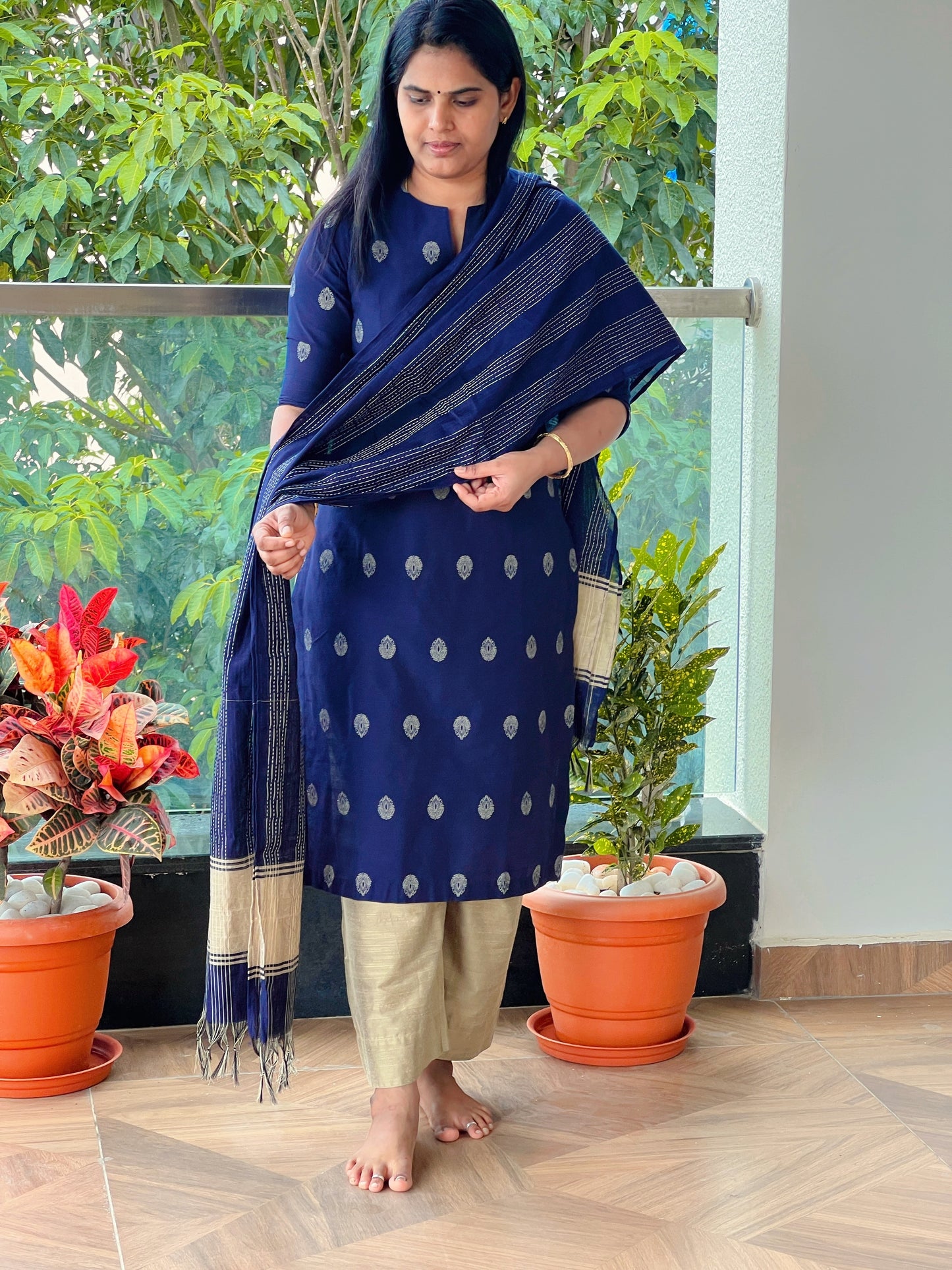 Nayanthara - Silk cotton Weaving Kurta set with dupatta
