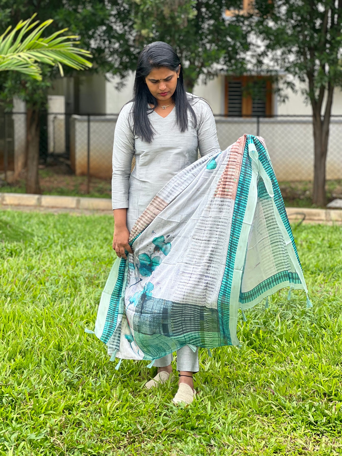 Amulya - Silver Silk cotton set