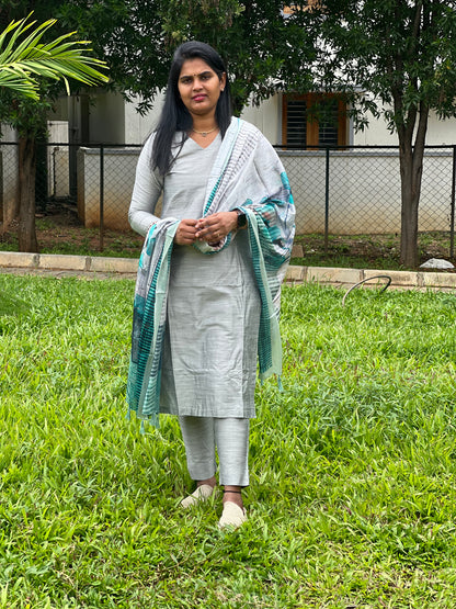 Amulya - Silver Silk cotton set
